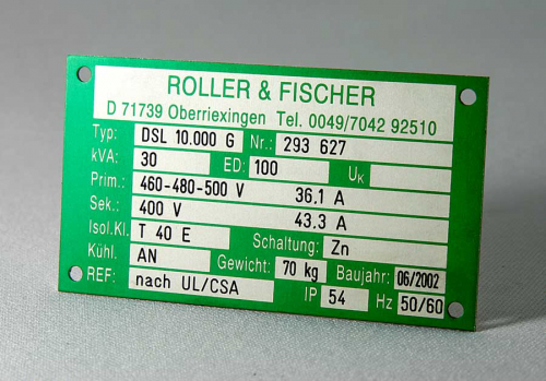 Typenschild graviert