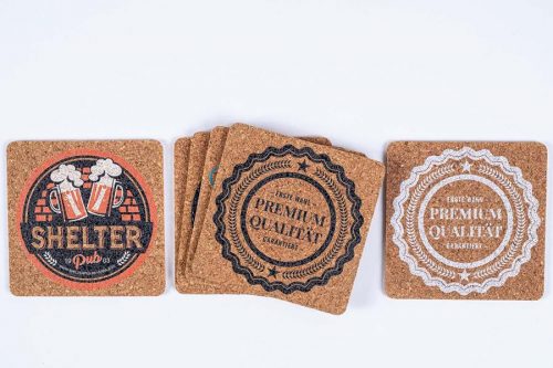 UV-Direktdruck auf Kork-Bierdeckel-Untersetzer, weißer Druck